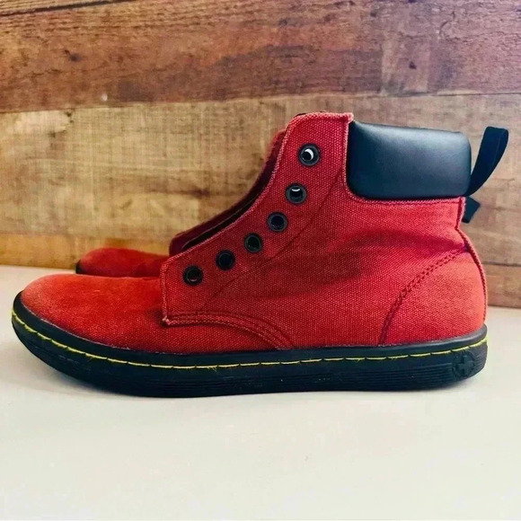 Dr. Martens Maelly Red Canvas/Leather High Top Shoes - Picture 2 of 8